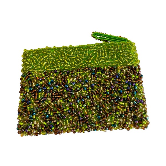 Hand-Beaded Green Evening Clutch / Coin Purse with Zipper - Picture 2 of 7